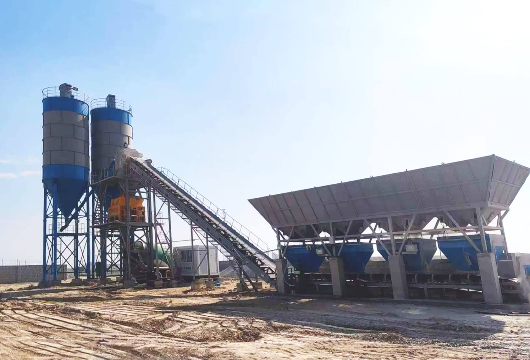 TIANYU HZS180 plant with covered aggregate batcher