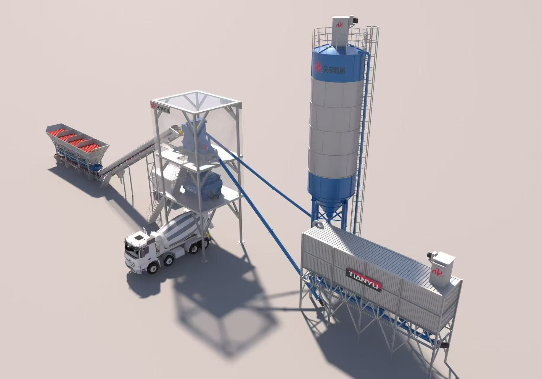TIANYU belt-conveyor stationary batching plant render