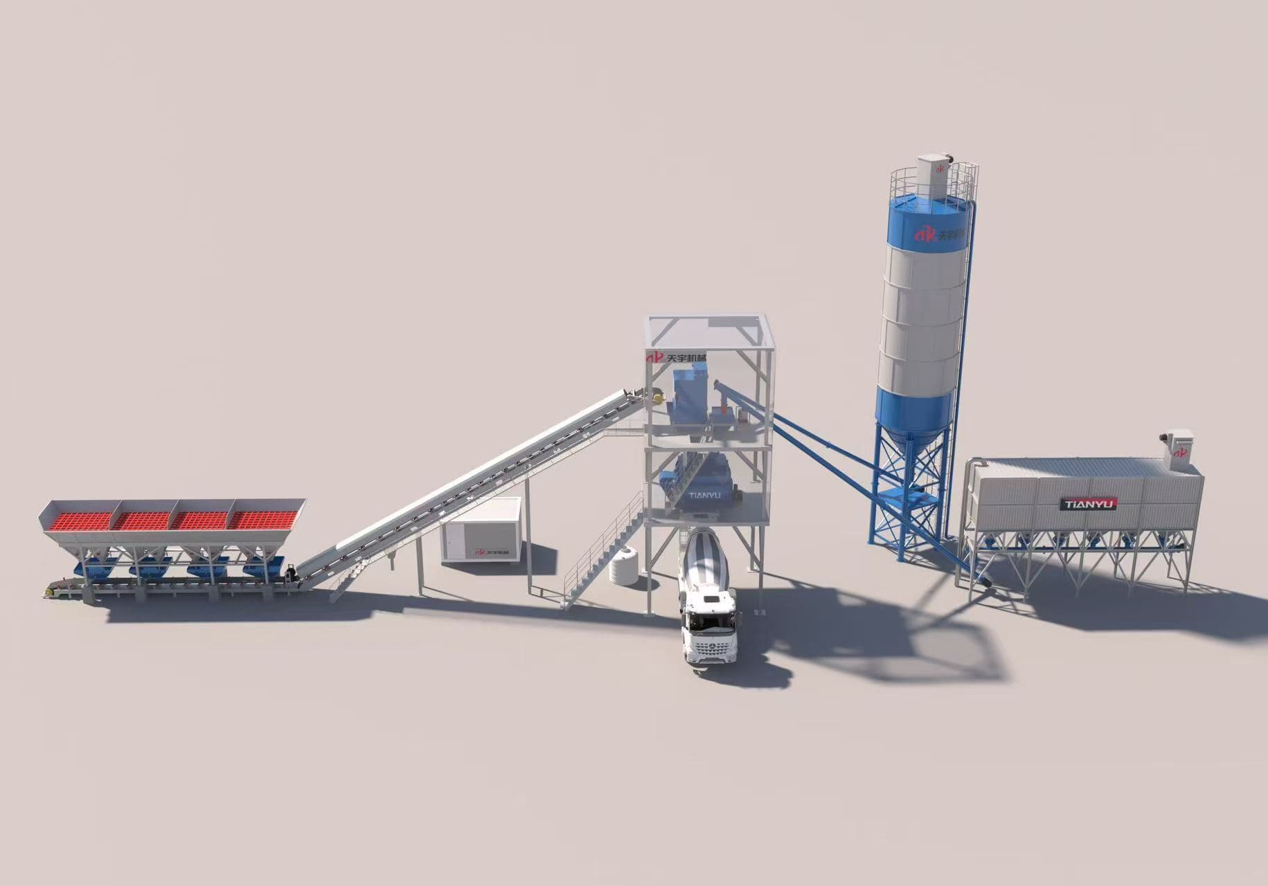 TIANYU belt-conveyor concrete batching plant render