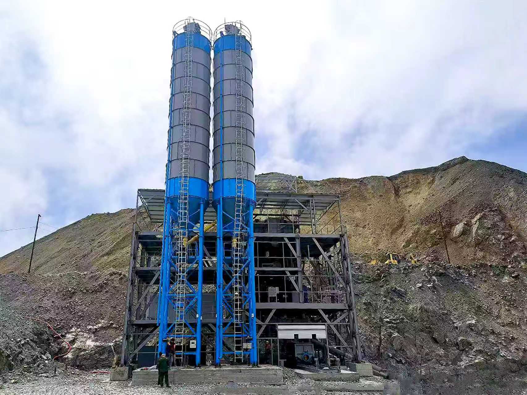 TIANYU mine backfill station with twin silos and steel structure at a mine site